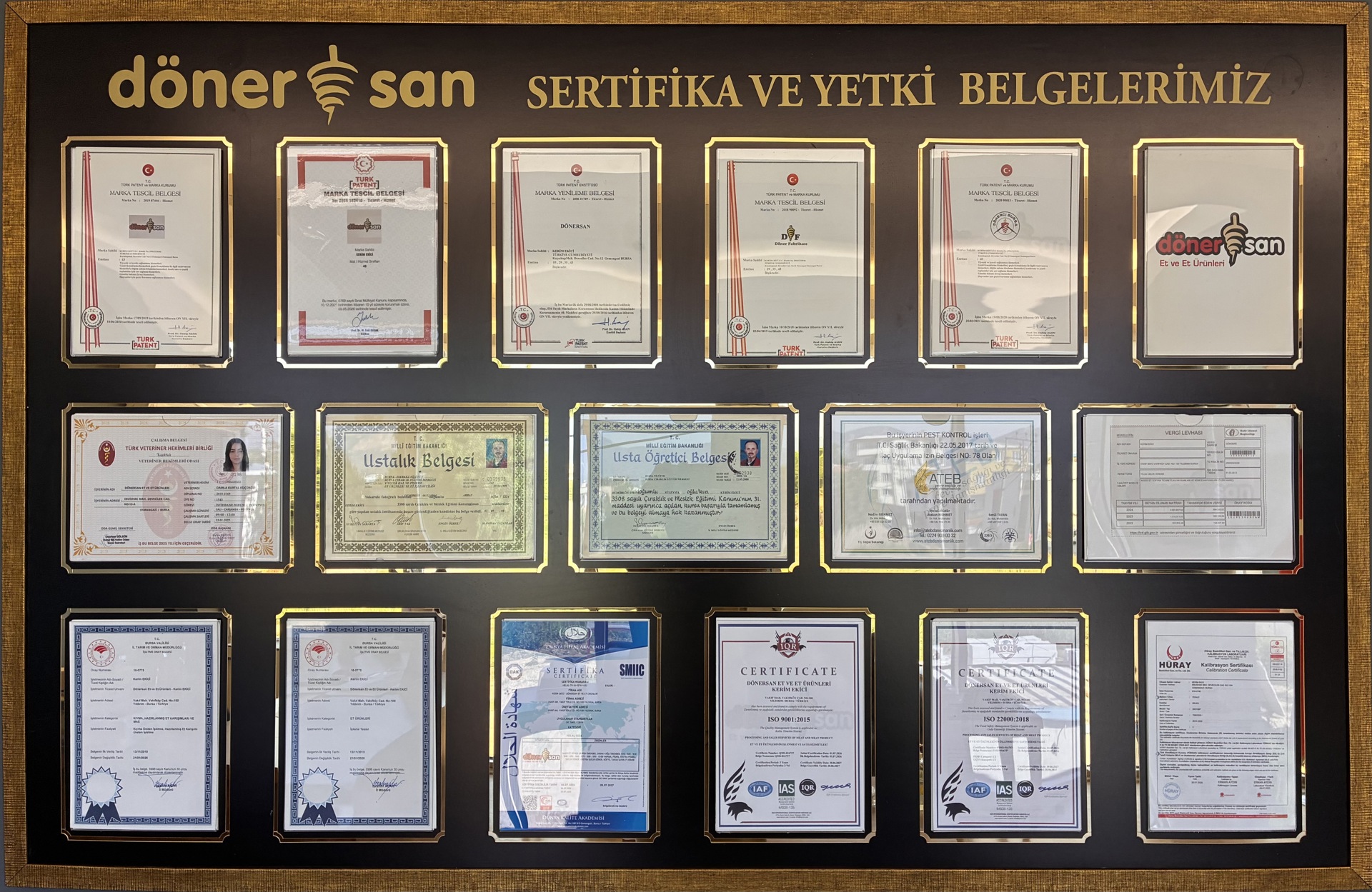 Sertifika ve yetki belgeleri panosu